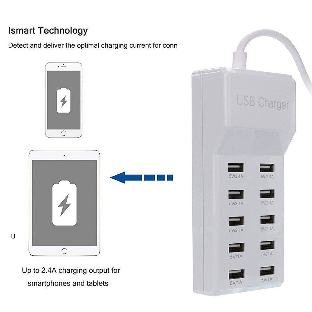 10 Port USB Charging Station 60W